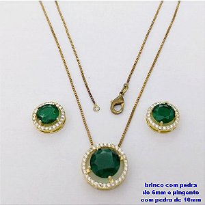CONJUNTO NO BRUTO PRONTO PARA O BANHO-CONJUNTO COM CORRENTE VENEZIANA DE 45CM - PINGENTE DE10MM E BRINCO DE 6MM CRAVEJADO EM MICRO ZIRCONIAS - PESO 4.9GR- BRU26874