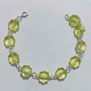 PULSEIRA FOLHEADA A PRATA COM 50 MILÉSIMOS + VERNIZ DIAMOND - PULSEIRA COM FLORES ACRÍLICAS 17CM - PRA1195
