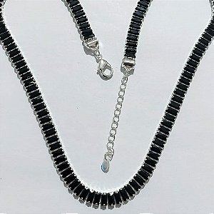 SHOCKER FOLHEADA A PRATA COM 50 MILÉSIMOS + VERNIZ DIAMOND - SHOCKER TODA EM ZIRCÔNIA NEGRA 40CM + EXTENSOR - PRA1196