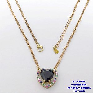 GARGANTILHA NO BRUTO PRONTO PARA O BANHO(CX193) -COM CORRENTE ELLO PORTUGUES DE 45CM - PINGENTE COM BASE 16MM CRAVEJADA EM ALTA FUSÃO - ZIRCONIA 10MM - PESO 6.6GR - BRU26890