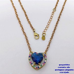 GARGANTILHA NO BRUTO PRONTO PARA O BANHO(CX193) -COM CORRENTE ELLO PORTUGUES DE 45CM - PINGENTE COM BASE 16MM CRAVEJADA EM ALTA FUSÃO - ZIRCONIA 10MM - PESO 6.6GR - BRU26891