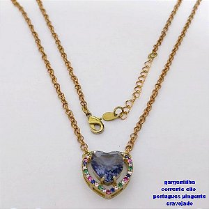GARGANTILHA NO BRUTO PRONTO PARA O BANHO(CX193) -COM CORRENTE ELLO PORTUGUES DE 45CM - PINGENTE COM BASE 16MM CRAVEJADA EM ALTA FUSÃO - ZIRCONIA 10MM - PESO 6.6GR - BRU26892