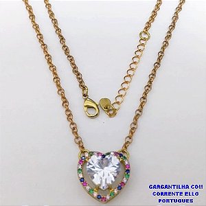 GARGANTILHA NO BRUTO PRONTO PARA O BANHO(CX193) -COM CORRENTE ELLO PORTUGUES DE 45CM - PINGENTE COM BASE 16MM CRAVEJADA EM ALTA FUSÃO - ZIRCONIA 10MM - PESO 6.6GR - BRU26903