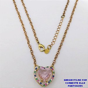 GARGANTILHA NO BRUTO PRONTO PARA O BANHO(CX193) -COM CORRENTE ELLO PORTUGUES DE 45CM - PINGENTE COM BASE 16MM CRAVEJADA EM ALTA FUSÃO - ZIRCONIA 10MM - PESO 6.6GR - BRU26904