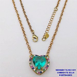 GARGANTILHA NO BRUTO PRONTO PARA O BANHO(CX193) -COM CORRENTE ELLO PORTUGUES DE 45CM - PINGENTE COM BASE 16MM CRAVEJADA EM ALTA FUSÃO - ZIRCONIA 10MM - PESO 6.6GR - BRU26905