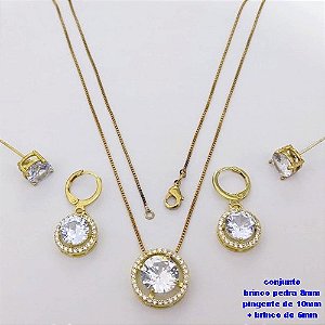CONJUNTO NO BRUTO PRONTO PARA O BANHO GARGANTILHA COM CORRENTE VENEZIANA DE 45CM COM PINGENTE BASE ALTA FUSÃO CRAVEJADA DE 10MM E BINCO CRAVEJADO DE 8MM (PESO 8.9GR ) BRU26917