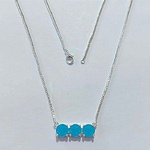 GARGANTILHA FOLHEADA A PRATA COM 50 MILÉSIMOS + VERNIZ DIAMOND - GARGANTILHA COM PINGENTE EM ZIRCÔNIAS AZUIS 26MM - PRA1217