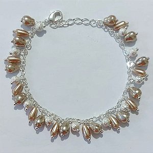 PULSEIRA FOLHEADA A PRATA COM 50 MILÉSIMOS + VERNIZ DIAMOND - PULSEIRA 17CM + EXTENSOR - COM ESFERAS - PRA1220