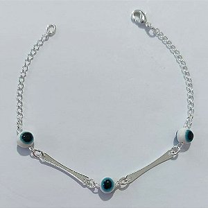 PULSEIRA FOLHEADA A PRATA COM 50 MILÉSIMOS + VERNIZ DIAMOND - PULSEIRA 16CM - COM OLHOS GREGOS - PRA1221