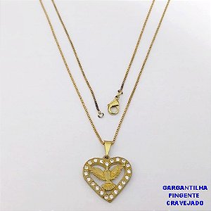 GARGANTILHA NO BRUTO PRONTO PARA O BANHO(CX194)GARGANTILHA COM CORRENTE VENEZIANA DE 45CM COM PINGENTE CORAÇÃO CRAVEJADO 20MM (PESO 4,5GR ) BRU26937