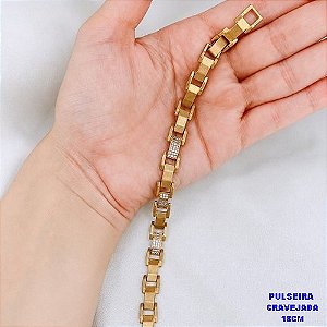 PULSEIRA NO BRUTO PRONTO PARA O BANHO(CX194)- PULSEIRA 100% LATÃO COM TREIS ELLO CRAVEJADO (LARGURA 8MM)- PESO TOTAL 15.1GR - BRU26951