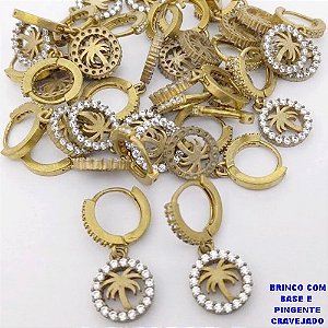 BRINCO NO BRUTO PRONTO PARA O BANHO(CX194)- BRINCO COM ARGOLINHA CRAVEJADA DE 12MM E PINGENTE DE 10MM )- PESO TOTAL 2.8GR - BRU26952