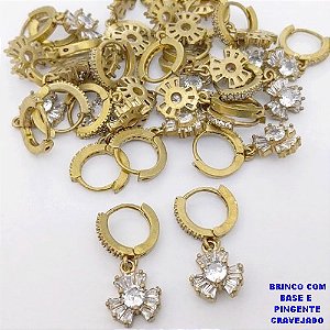 BRINCO NO BRUTO PRONTO PARA O BANHO(CX194)- BRINCO COM ARGOLINHA CRAVEJADA DE 12MM E PINGENTE DE 10MM )- PESO TOTAL 2.8GR - BRU26953