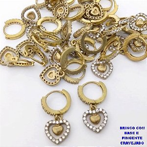 BRINCO NO BRUTO PRONTO PARA O BANHO(CX194)- BRINCO COM ARGOLINHA CRAVEJADA DE 12MM E PINGENTE DE 10MM )- PESO TOTAL 2.8GR - BRU26954