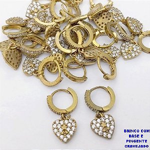 BRINCO NO BRUTO PRONTO PARA O BANHO(CX194)- BRINCO COM ARGOLINHA CRAVEJADA DE 12MM E PINGENTE DE 10MM )- PESO TOTAL 2.8GR - BRU26955