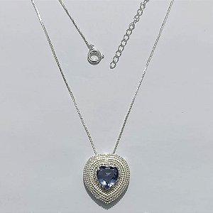 GARGANTILHA FOLHEADA A PRATA COM 50 MILÉSIMOS + VERNIZ DIAMOND - GARGANTILHA COM PINGENTE CORAÇÃO COM ZIRCÔNIA LILÁS 23MM - PRA1225