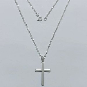 GARGANTILHA FOLHEADA A PRATA COM 50 MILÉSIMOS + VERNIZ DIAMOND - GARGANTILHA COM PINGENTE CRUCIFIXO 28MM PRA1229