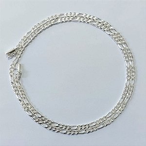 CORRENTE FOLHEADA A PRATA COM 50 MILÉSIMOS + VERNIZ DIAMOND - CORRENTE 3X1 60CM COM FECHO CANHÃO - PRA1241