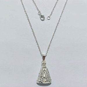 GARGANTILHA FOLHEADA A PRATA COM 50 MILÉSIMOS + VERNIZ DIAMOND - GARGANTILHA COM PINGENTE NOSSA SRA APARECIDA 25MM - PRA1249