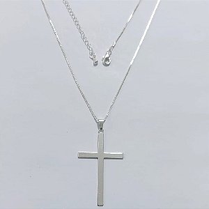 GARGANTILHA FOLHEADA A PRATA COM 50 MILÉSIMOS + VERNIZ DIAMOND - GARGANTILHA COM PINGENTE CRUCIFIXO 43MM - PRA1252