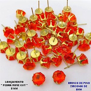 BRINCO NO BRUTO PRONTO PARA O BANHO(POTE)BRINCO DE PINO 100% LATÃO COM PEDRA DE " PEDRA ROSE CUT " TAMANHO 8MM / PESO DO PAR 1.2GR / BRU28011