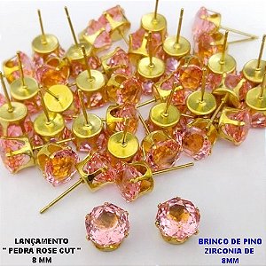 BRINCO NO BRUTO PRONTO PARA O BANHO(POTE)BRINCO DE PINO 100% LATÃO COM PEDRA DE " PEDRA ROSE CUT " TAMANHO 8MM / PESO DO PAR 1.2GR / BRU28013