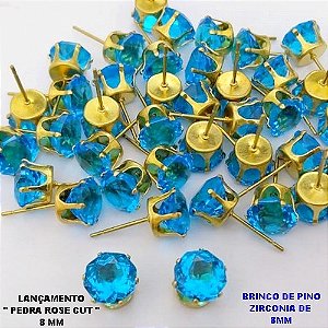 BRINCO NO BRUTO PRONTO PARA O BANHO(POTE)BRINCO DE PINO 100% LATÃO COM PEDRA DE " PEDRA ROSE CUT " TAMANHO 8MM / PESO DO PAR 1.2GR / BRU28016