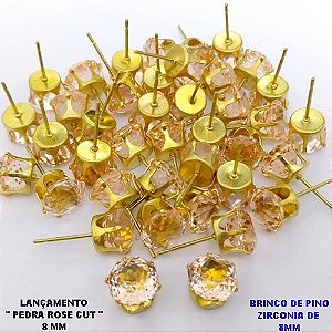 BRINCO NO BRUTO PRONTO PARA O BANHO(POTE)BRINCO DE PINO 100% LATÃO COM PEDRA DE " PEDRA ROSE CUT " TAMANHO 8MM / PESO DO PAR 1.2GR / BRU28018