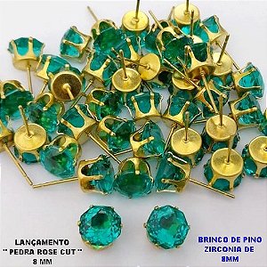BRINCO NO BRUTO PRONTO PARA O BANHO(POTE)BRINCO DE PINO 100% LATÃO COM PEDRA DE " PEDRA ROSE CUT " TAMANHO 8MM / PESO DO PAR 1.2GR / BRU28020