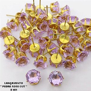 BRINCO NO BRUTO PRONTO PARA O BANHO(POTE)BRINCO DE PINO 100% LATÃO COM PEDRA DE " PEDRA ROSE CUT " TAMANHO 8MM / PESO DO PAR 1.2GR / BRU28021