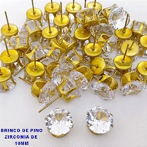 BRINCO NO BRUTO PRONTO PARA O BANHO(POTE) BRINCO DE PINO 100% LATÃO COM PEDRA DE " PEDRA DE ZIRCONIA DE 10MM - PESO 2.4GR / BRU28025