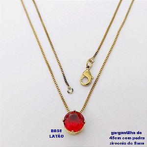 GARGANTILHA NO BRUTO PRONTO PARA O BANHO /COM CORRENTE VENEZIANA DE 45CM COM FECHO LAGOSTA / PINGENTE BASE EM LATÃO COM PEDRA DE ZIRCONIA DE 8X8MM / PESO 1,7GR - BRU28029