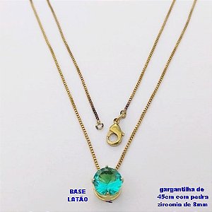 GARGANTILHA NO BRUTO PRONTO PARA O BANHO /COM CORRENTE VENEZIANA DE 45CM COM FECHO LAGOSTA / PINGENTE BASE EM LATÃO COM PEDRA DE ZIRCONIA DE 8X8MM / PESO 1,7GR - BRU28030
