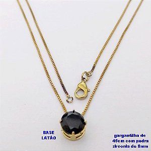 GARGANTILHA NO BRUTO PRONTO PARA O BANHO /COM CORRENTE VENEZIANA DE 45CM COM FECHO LAGOSTA / PINGENTE BASE EM LATÃO COM PEDRA DE ZIRCONIA DE 8X8MM / PESO 1,7GR - BRU28031