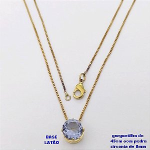 GARGANTILHA NO BRUTO PRONTO PARA O BANHO /COM CORRENTE VENEZIANA DE 45CM COM FECHO LAGOSTA / PINGENTE BASE EM LATÃO COM PEDRA DE ZIRCONIA DE 8X8MM / PESO 1,7GR - BRU28032