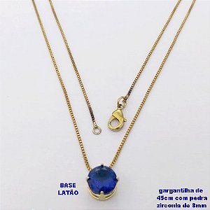GARGANTILHA NO BRUTO PRONTO PARA O BANHO /COM CORRENTE VENEZIANA DE 45CM COM FECHO LAGOSTA / PINGENTE BASE EM LATÃO COM PEDRA DE ZIRCONIA DE 8X8MM / PESO 1,7GR - BRU28033