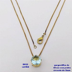 GARGANTILHA NO BRUTO PRONTO PARA O BANHO /COM CORRENTE VENEZIANA DE 45CM COM FECHO LAGOSTA / PINGENTE BASE EM LATÃO COM PEDRA DE ZIRCONIA DE 8MM / PESO 1,7GR - BRU28034