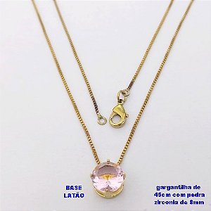 GARGANTILHA NO BRUTO PRONTO PARA O BANHO /COM CORRENTE VENEZIANA DE 45CM COM FECHO LAGOSTA / PINGENTE BASE EM LATÃO COM PEDRA DE ZIRCONIA DE 8MM / PESO 1,7GR - BRU28036