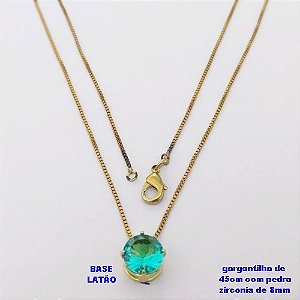GARGANTILHA NO BRUTO PRONTO PARA O BANHO /COM CORRENTE VENEZIANA DE 45CM COM FECHO LAGOSTA / PINGENTE BASE EM LATÃO COM PEDRA DE ZIRCONIA DE 8MM / PESO 1,7GR - BRU28037