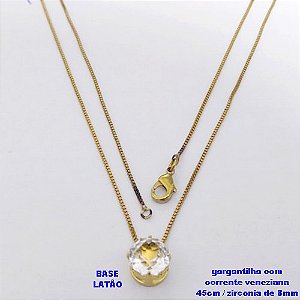 GARGANTILHA NO BRUTO PRONTO PARA O BANHO /COM CORRENTE VENEZIANA DE 45CM COM FECHO LAGOSTA / PINGENTE BASE EM LATÃO COM PEDRA DE ZIRCONIA DE 8MM / PESO 1,7GR - BRU28038