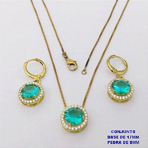 CONJUNTO NO BRUTO PRONTO PARA O BANHO /COM CORRENTE VENEZIANA DE 45CM COM FECHO LAGOSTA BRINCO DE ARGOLINHA DE PRESSÃO/ BASE EM ALTA FUSÃO CREVEJADA / ZIRCONIA DE 8MM / PESO 6.8GR - BRU28040