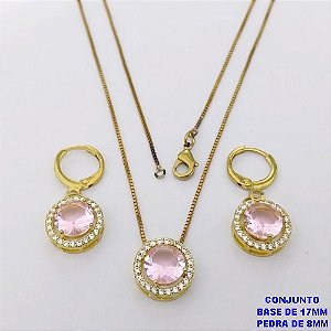 CONJUNTO NO BRUTO PRONTO PARA O BANHO /COM CORRENTE VENEZIANA DE 45CM COM FECHO LAGOSTA BRINCO DE ARGOLINHA DE PRESSÃO/ BASE EM ALTA FUSÃO CREVEJADA / ZIRCONIA DE 8MM / PESO 6.8GR - BRU28041