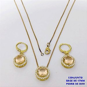 CONJUNTO NO BRUTO PRONTO PARA O BANHO /COM CORRENTE VENEZIANA DE 45CM COM FECHO LAGOSTA BRINCO DE ARGOLINHA DE PRESSÃO/ BASE EM ALTA FUSÃO CREVEJADA / ZIRCONIA DE 8MM / PESO 6.8GR - BRU28042