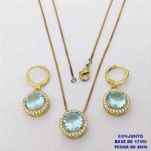 CONJUNTO NO BRUTO PRONTO PARA O BANHO /COM CORRENTE VENEZIANA DE 45CM COM FECHO LAGOSTA BRINCO DE ARGOLINHA DE PRESSÃO/ BASE EM ALTA FUSÃO CREVEJADA / ZIRCONIA DE 8MM / PESO 6.8GR - BRU28044