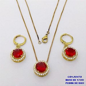 CONJUNTO NO BRUTO PRONTO PARA O BANHO /COM CORRENTE VENEZIANA DE 45CM COM FECHO LAGOSTA BRINCO DE ARGOLINHA DE PRESSÃO/ BASE EM ALTA FUSÃO CREVEJADA / ZIRCONIA DE 8MM / PESO 6.8GR - BRU28046