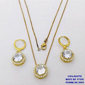 CONJUNTO NO BRUTO PRONTO PARA O BANHO /COM CORRENTE VENEZIANA DE 45CM COM FECHO LAGOSTA BRINCO DE ARGOLINHA DE PRESSÃO/ BASE EM ALTA FUSÃO CREVEJADA / ZIRCONIA DE 8MM / PESO 6.8GR - BRU28047