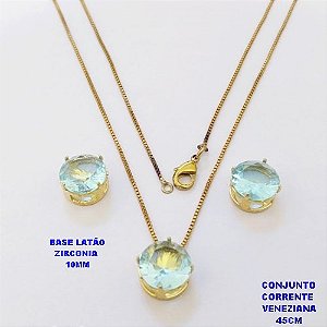 CONJUNTO NO BRUTO PRONTO PARA O BANHO(pote) COM CORRENTE VENEZIANA DE 45CM / PINGENTE E BRINCO COM BASE EM LATÃO E PEDRA ZIRCONIA DE 10X10MM / PESO 4.9GR - BRU28060