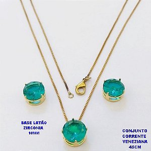 CONJUNTO NO BRUTO PRONTO PARA O BANHO(pote) COM CORRENTE VENEZIANA DE 45CM / PINGENTE E BRINCO COM BASE EM LATÃO E PEDRA ZIRCONIA DE 10MM / PESO 4.9GR - BRU28062