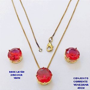 CONJUNTO NO BRUTO PRONTO PARA O BANHO(pote) COM CORRENTE VENEZIANA DE 45CM / PINGENTE E BRINCO COM BASE EM LATÃO E PEDRA ZIRCONIA DE 10MM / PESO 4.9GR - BRU28063