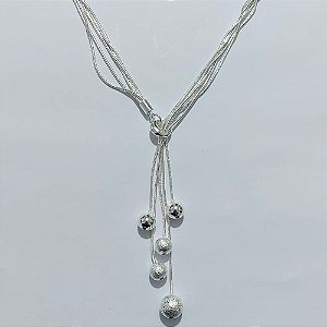 CONJUNTO FOLHEADO A PRATA COM 50 MILÉSIMOS + VERNIZ DIAMOND - CONJUNTO COM PULSEIRA , GARGANTILHA E BRINCOS COM ESFERAS LISAS E BRILHANTES - PRA1269